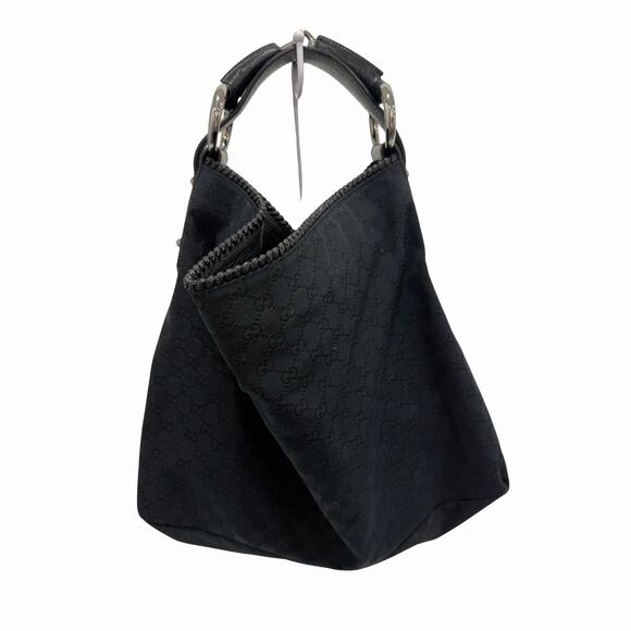 Gucci Large Horsebit Chain Hobo Bag Black GG Canvas Monogram - Picture 1 of 4